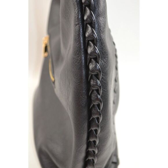Moda Luxe Black Leather Hobo Shoulder Bag with Braided Detail - Picture 5 of 13